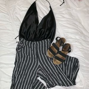 Free people black silky deep v body suit